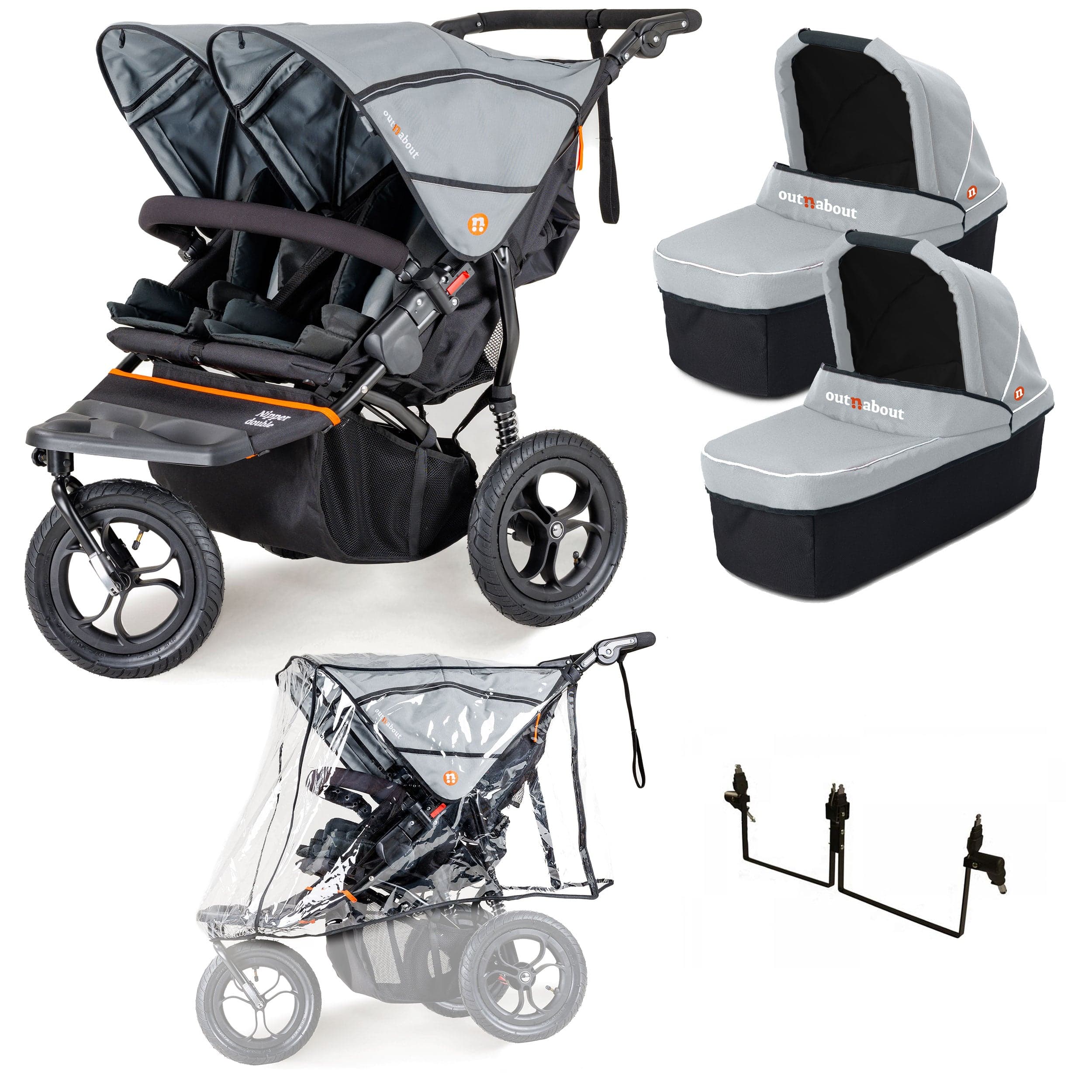 Out n About Nipper Double Twin Starter Bundle in Rock Salt Grey 3 Wheeler Pushchair Bundles 15714-DTW-START-RSG 5060167546112