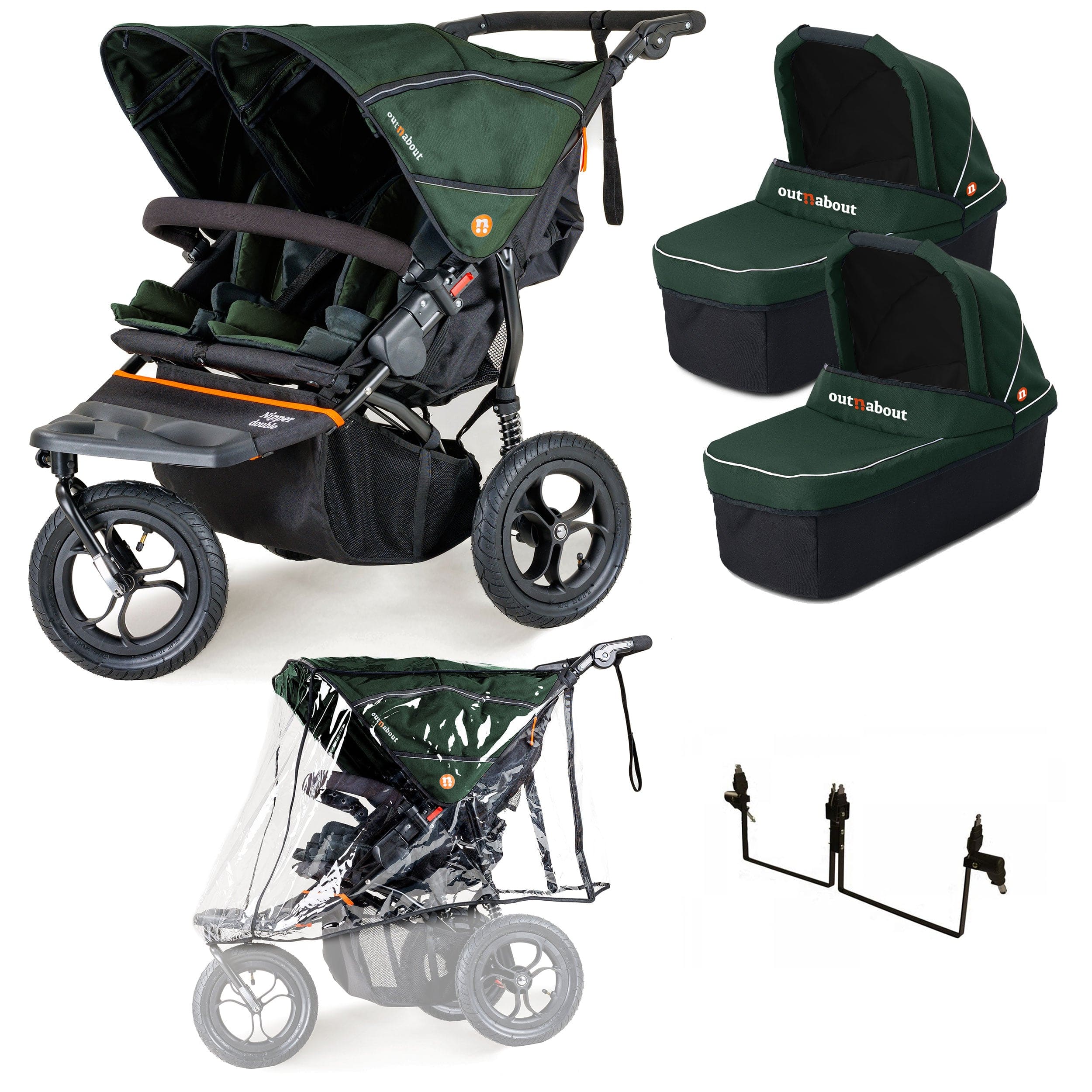 Out n About Nipper Double Twin Starter Bundle in Sycamore Green 3 Wheeler Pushchair Bundles 15715-DTW-START-GRE 5060167546129