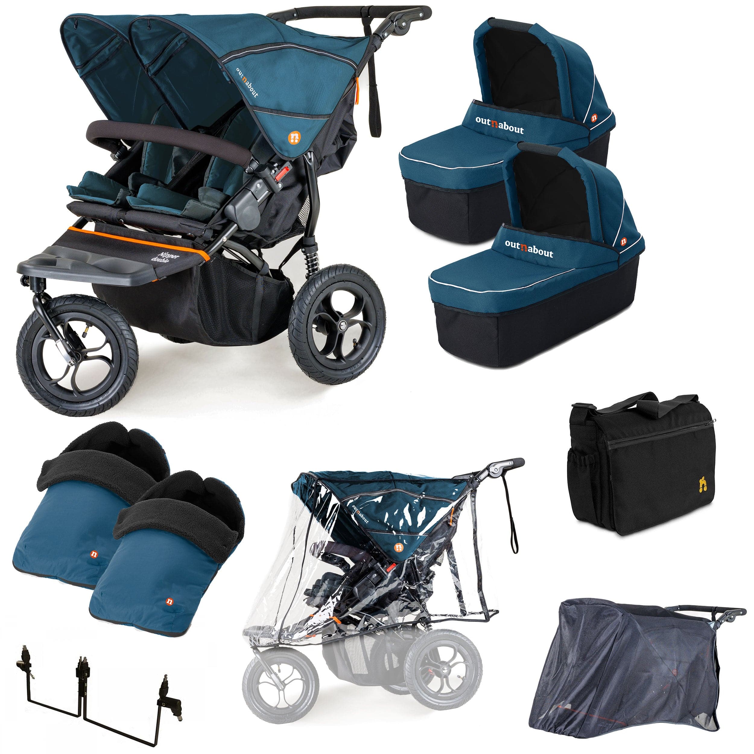 Out n About Nipper Double Twin Ultimate Bundle in Highland Blue 3 Wheeler Pushchair Bundles 15741-DTW-ULT-BLU 5060167546136