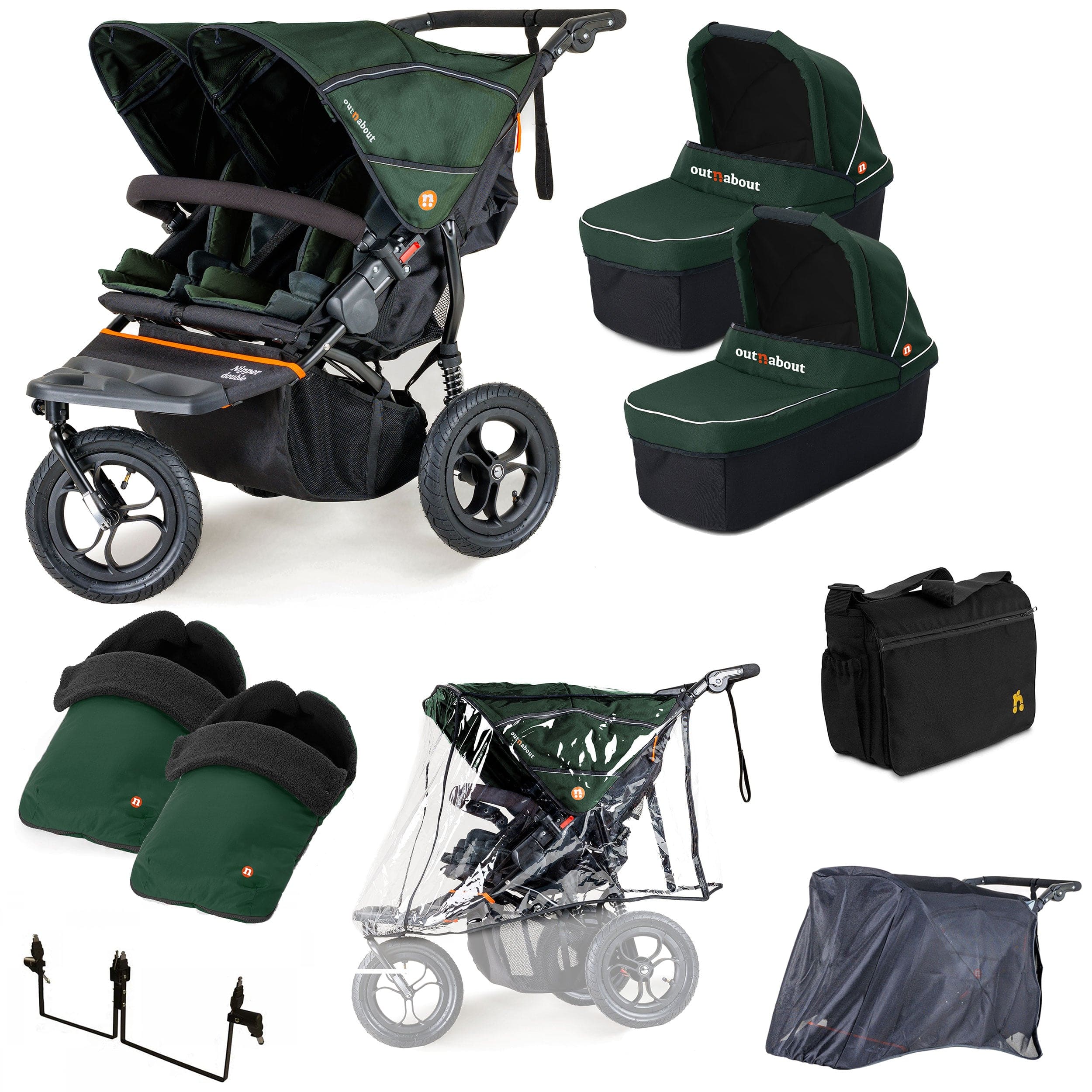 Out n About Nipper Double Twin Ultimate Bundle in Sycamore Green 3 Wheeler Pushchair Bundles 15733-DTW-ULT-GRE 5060167546129