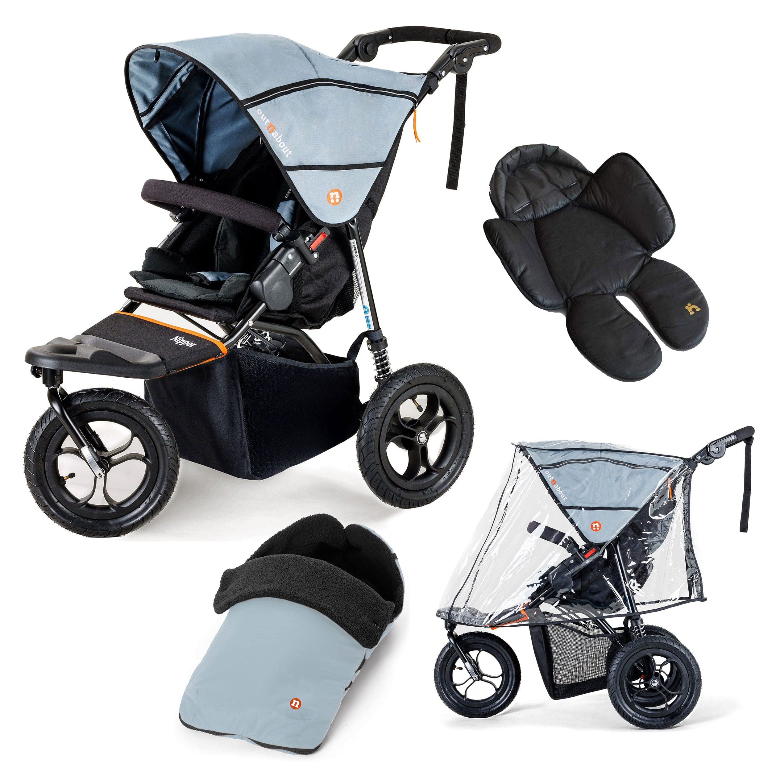 Out n About Nipper Single Comfort Bundle in Rock Salt Grey 3 Wheeler Pushchair Bundles 15818-SGL-RSG 5060167546112