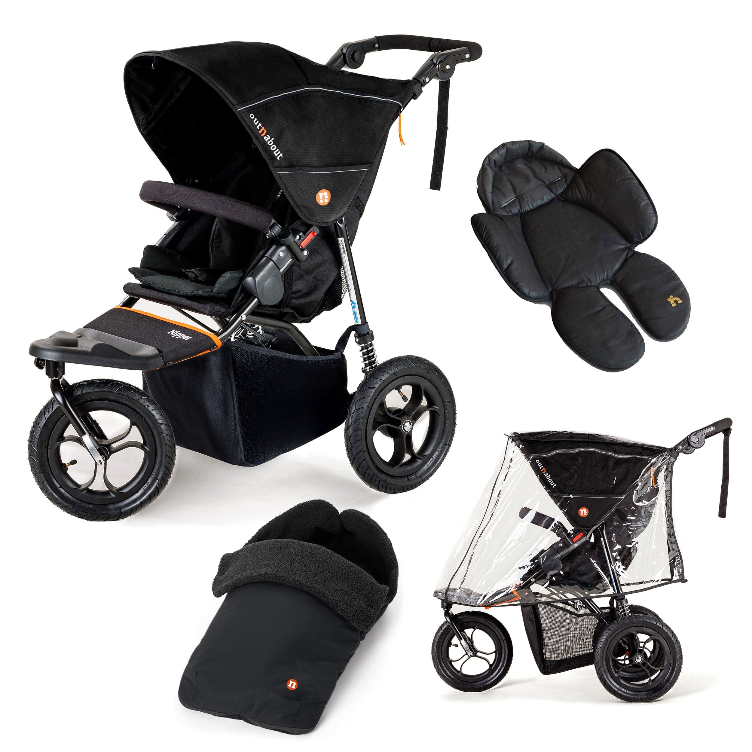 Out n About Nipper Single Comfort Bundle in Summit Black 3 Wheeler Pushchair Bundles 15819-SGL-SBL 5060167546778