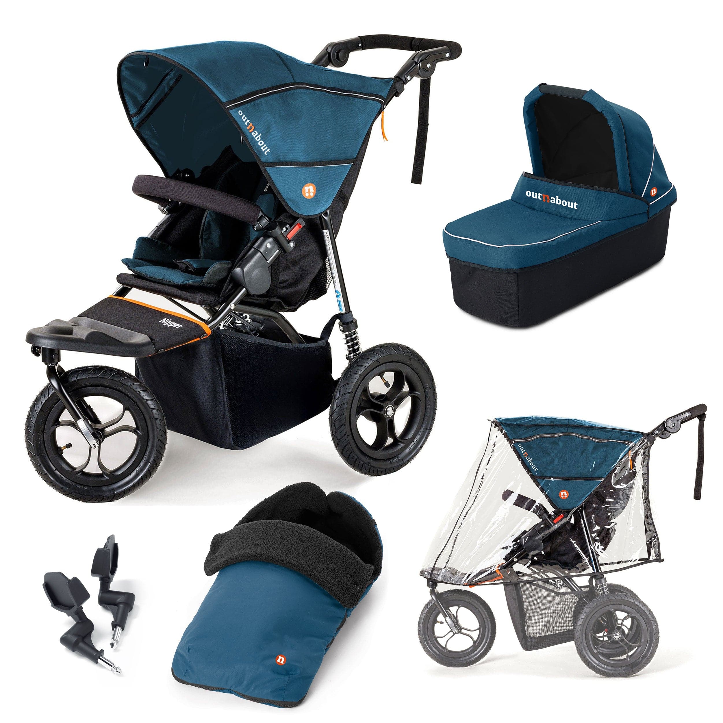 Out n About Nipper Single Essentials Bundle in Highland Blue 3 Wheeler Pushchair Bundles 15809-SGL-BLU 5060167546136