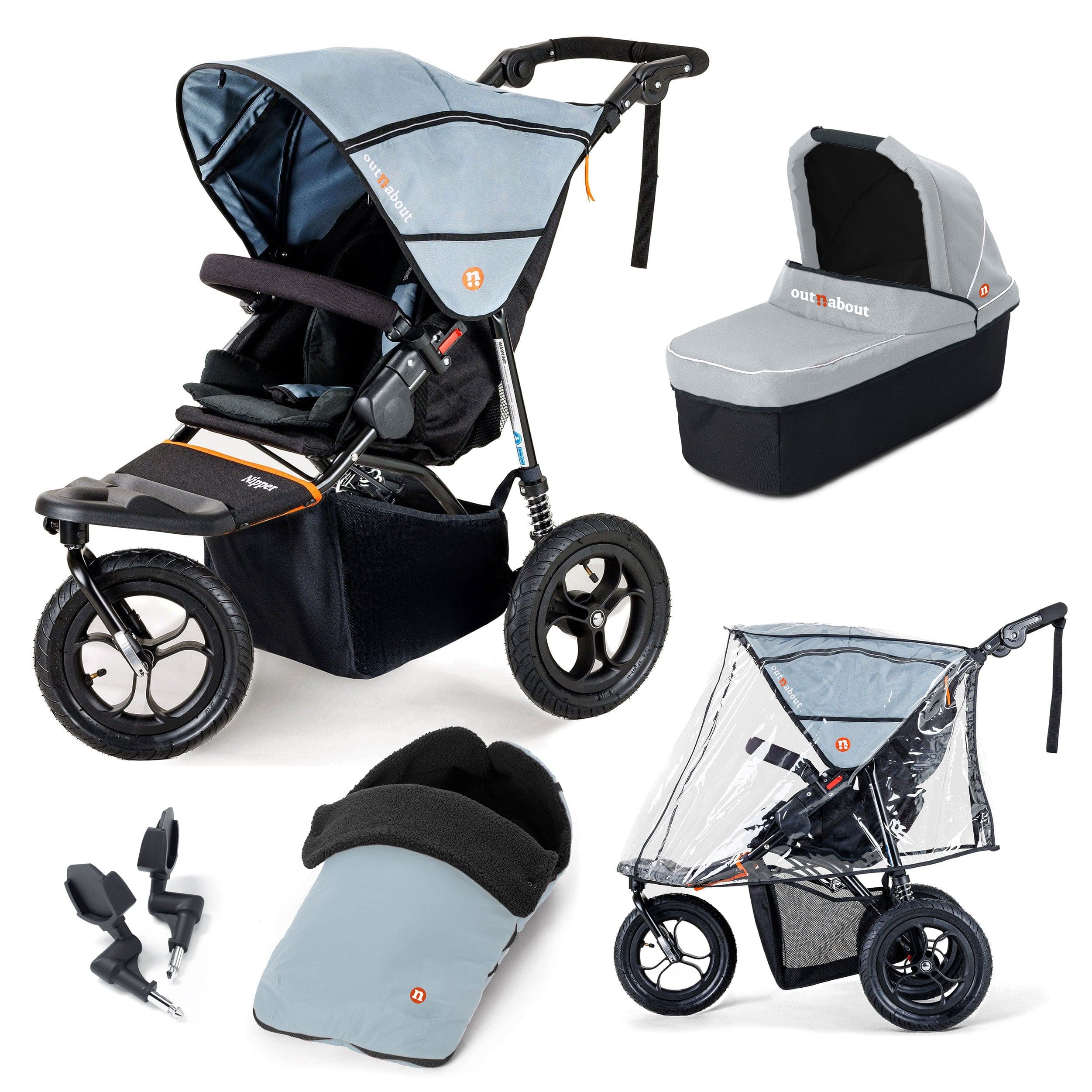 Out n About Nipper Single Essentials Bundle in Rock Salt Grey 3 Wheeler Pushchair Bundles 15879-SGL-RSG 5060167546112