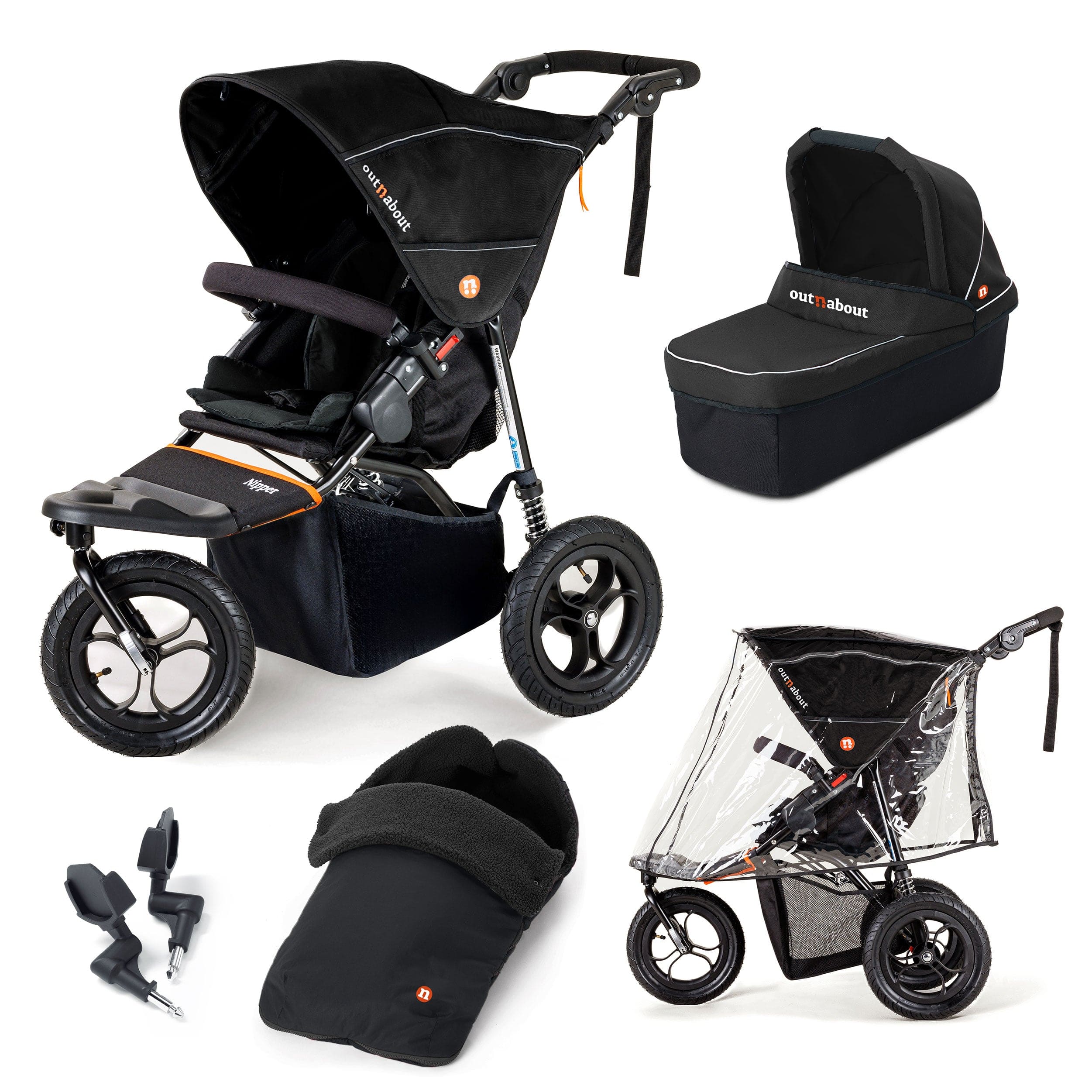 Out n About Nipper Single Essentials Bundle in Summit Black 3 Wheeler Pushchair Bundles 15878-SGL-SBL 5060167546778