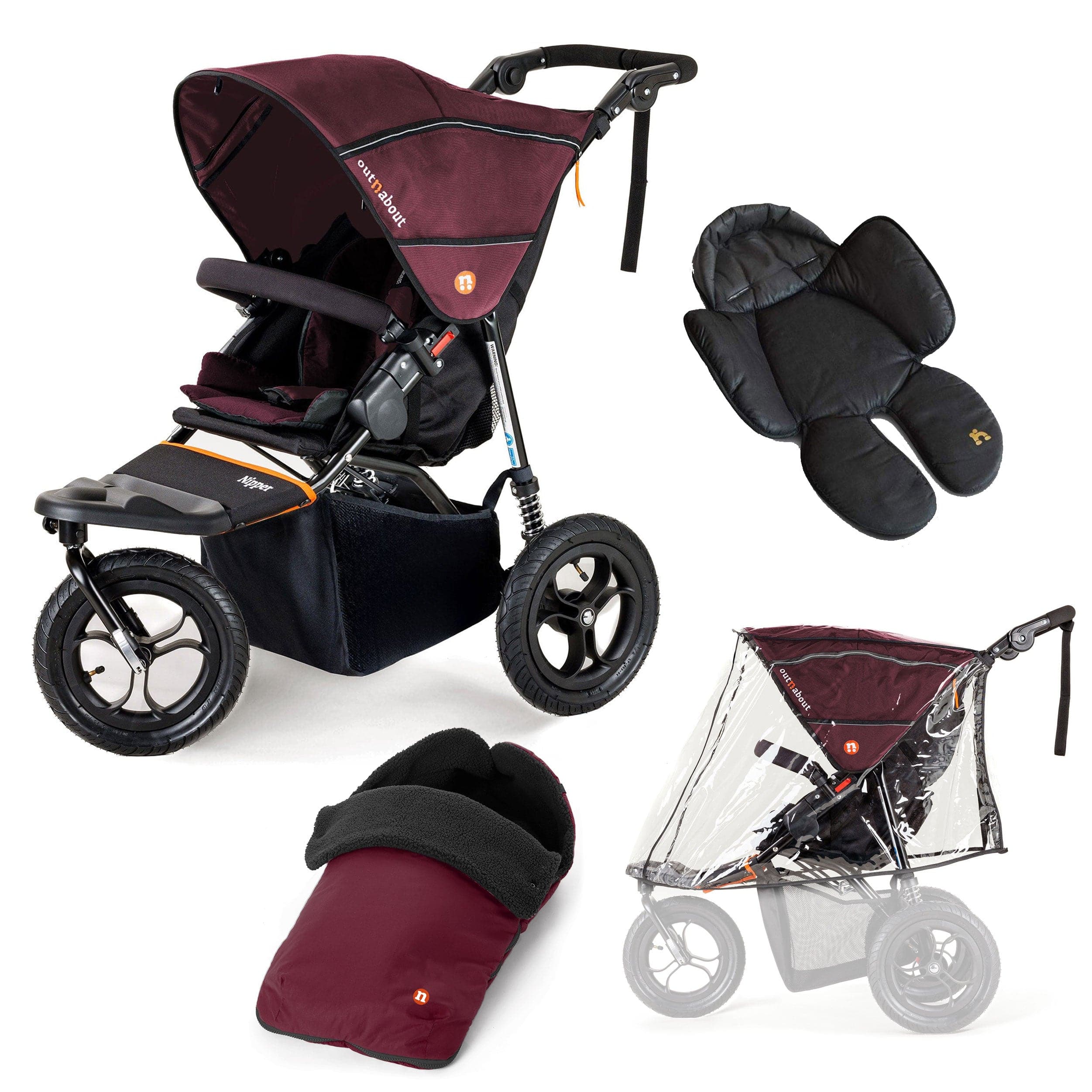 Out n About Nipper Single Newborn Comfort Bundle in Brambleberry Red 3 Wheeler Pushchair Bundles 15820-SGL-RED 5060167546143