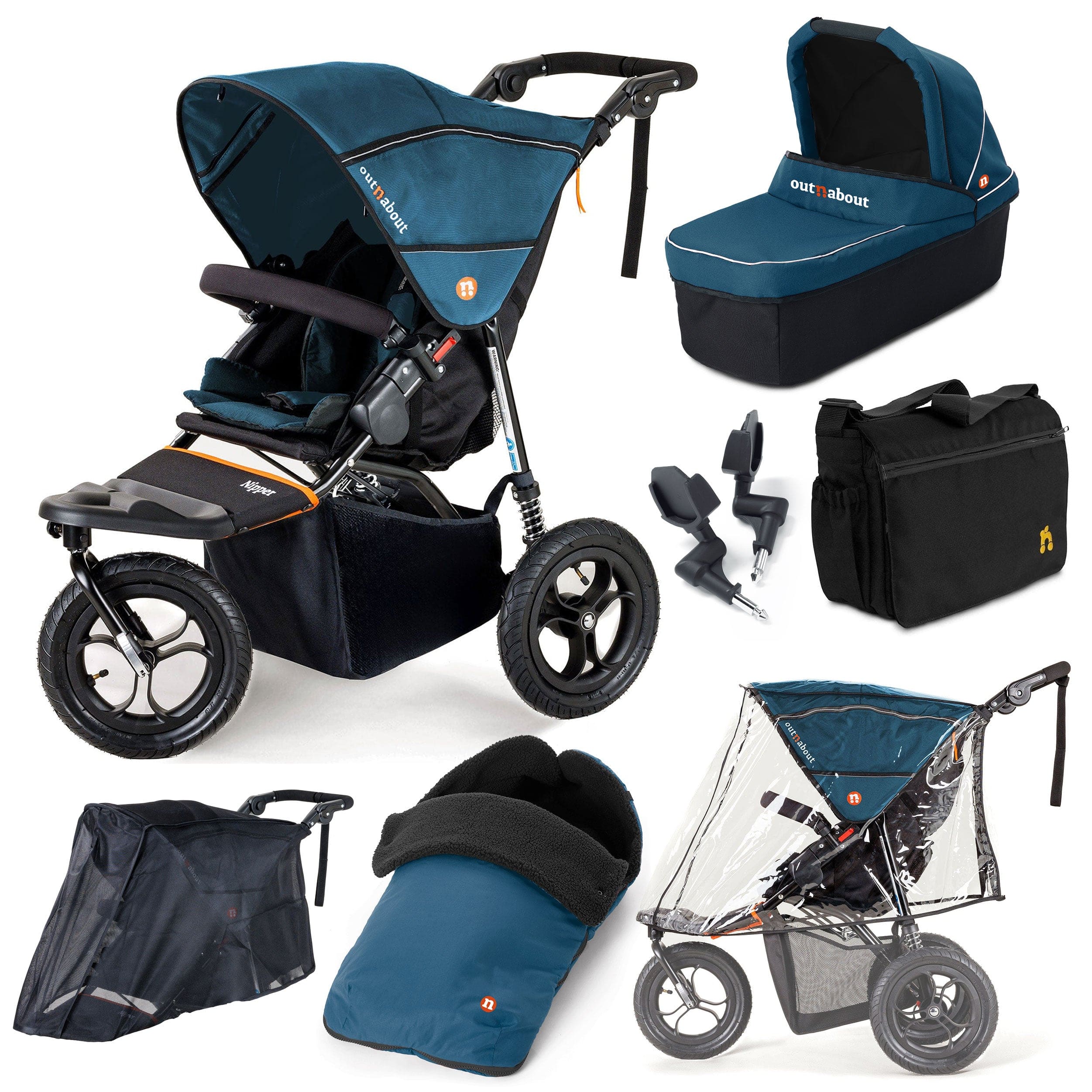 Out n About Nipper Single Ultimate Bundle in Highland Blue 3 Wheeler Pushchair Bundles 15810-SGL-BLU 5060167546136