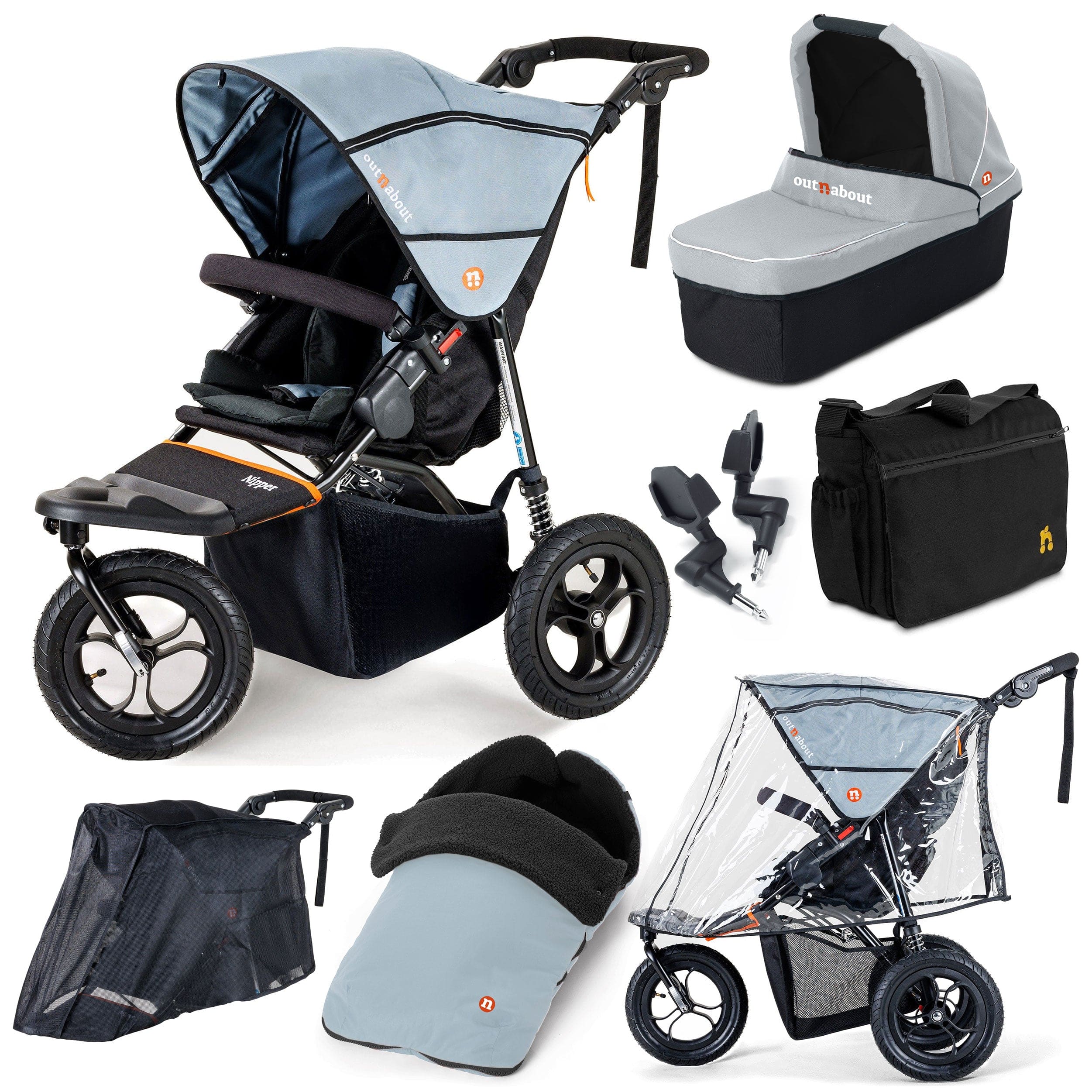 Out n About Nipper Single Ultimate Bundle in Rock Salt Grey 3 Wheeler Pushchair Bundles 15813-SGL-RSG 5060167546112