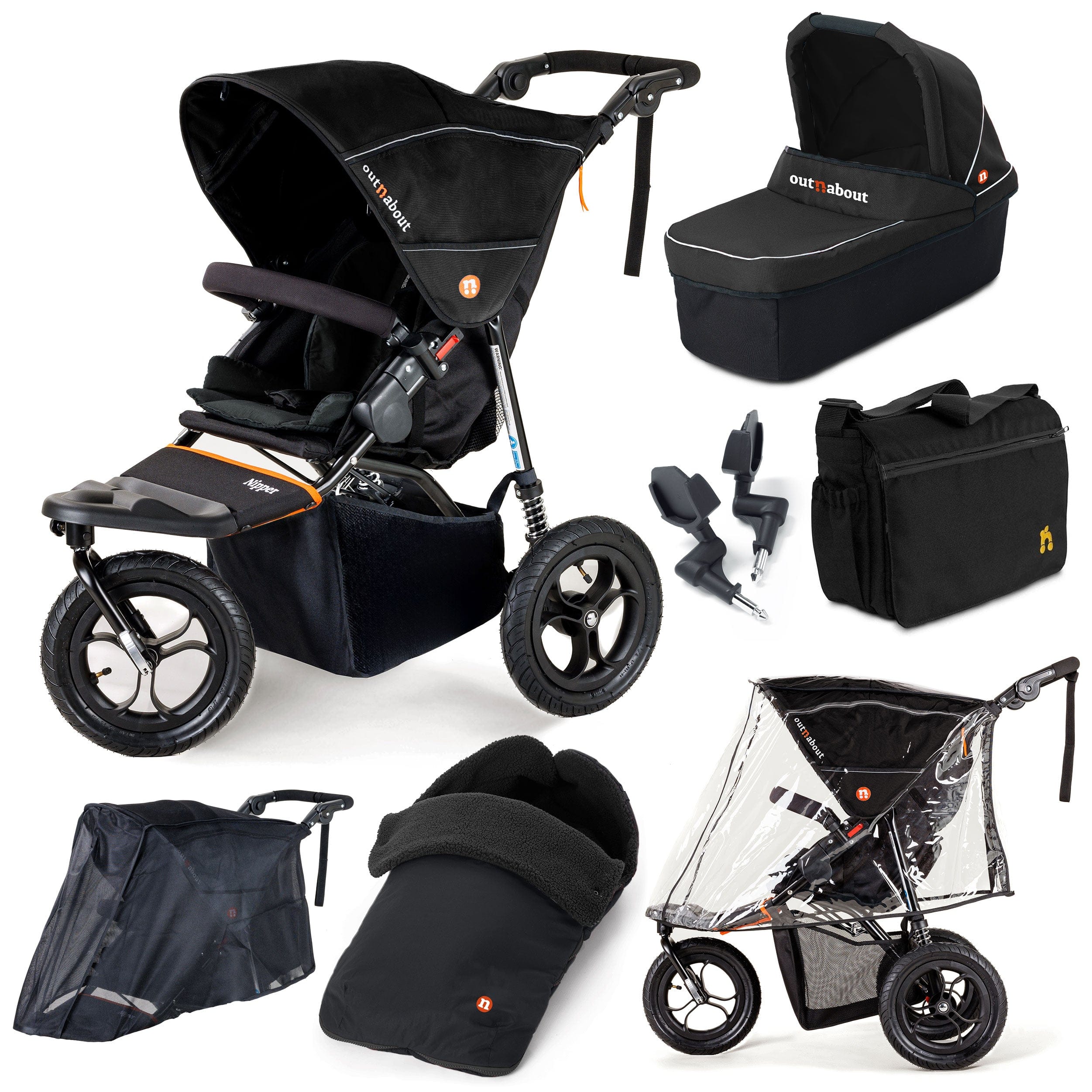 Out n About Nipper Single Ultimate Bundle in Summit Black 3 Wheeler Pushchair Bundles 15812-SGL-SBL 5060167546778