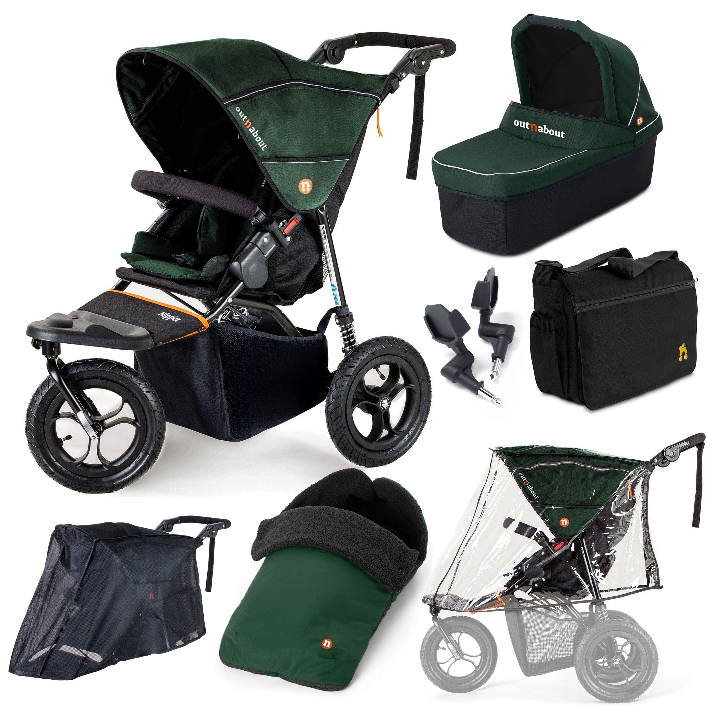 Out n About Nipper Single Ultimate Bundle in Sycamore Green 3 Wheeler Pushchair Bundles 15814-SGL-GRE 5060167546129