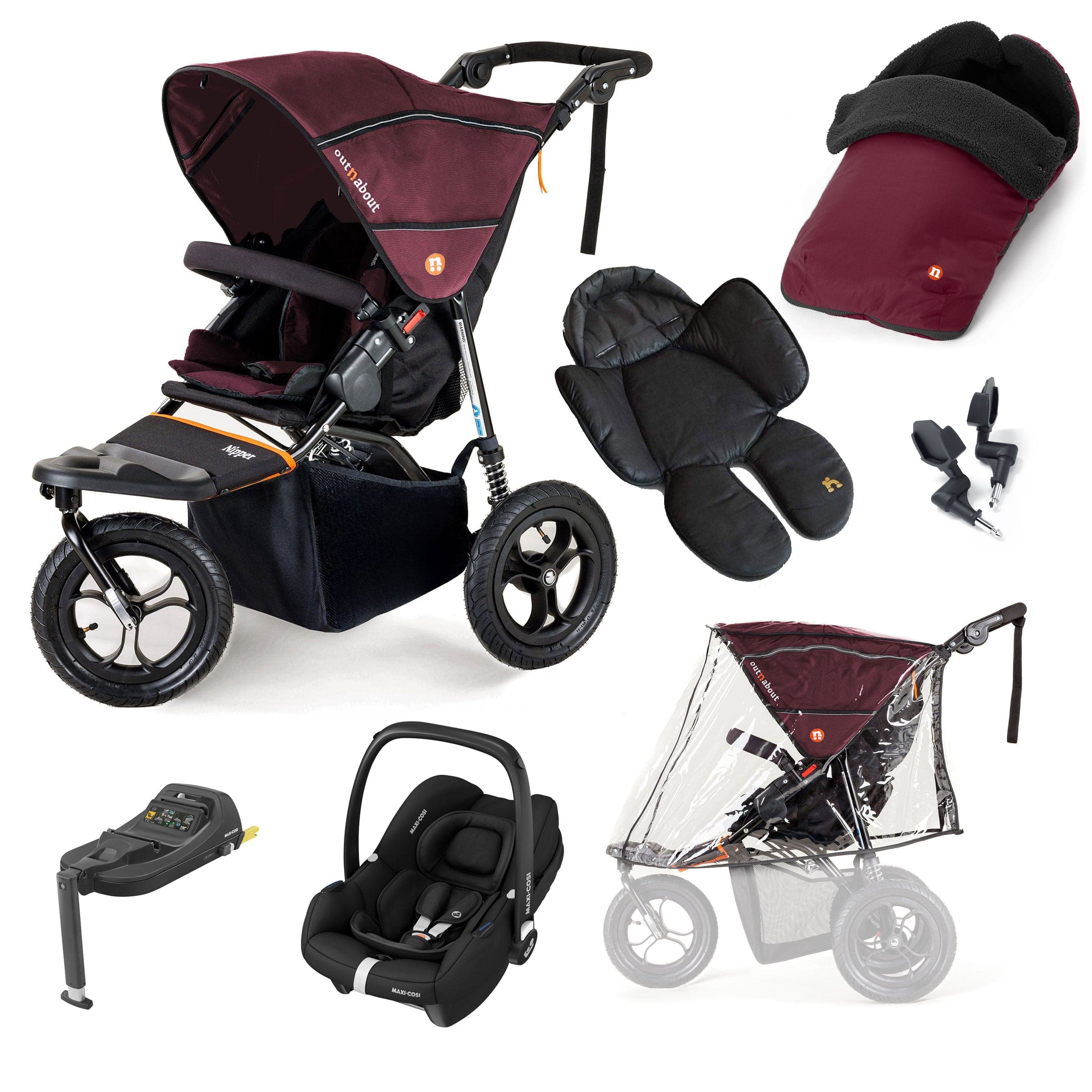 Out n About Nipper Single Maxi-Cosi Comfort Bundle in Brambleberry Red Travel Systems 15852-MC-CAB-RED 5060167546143