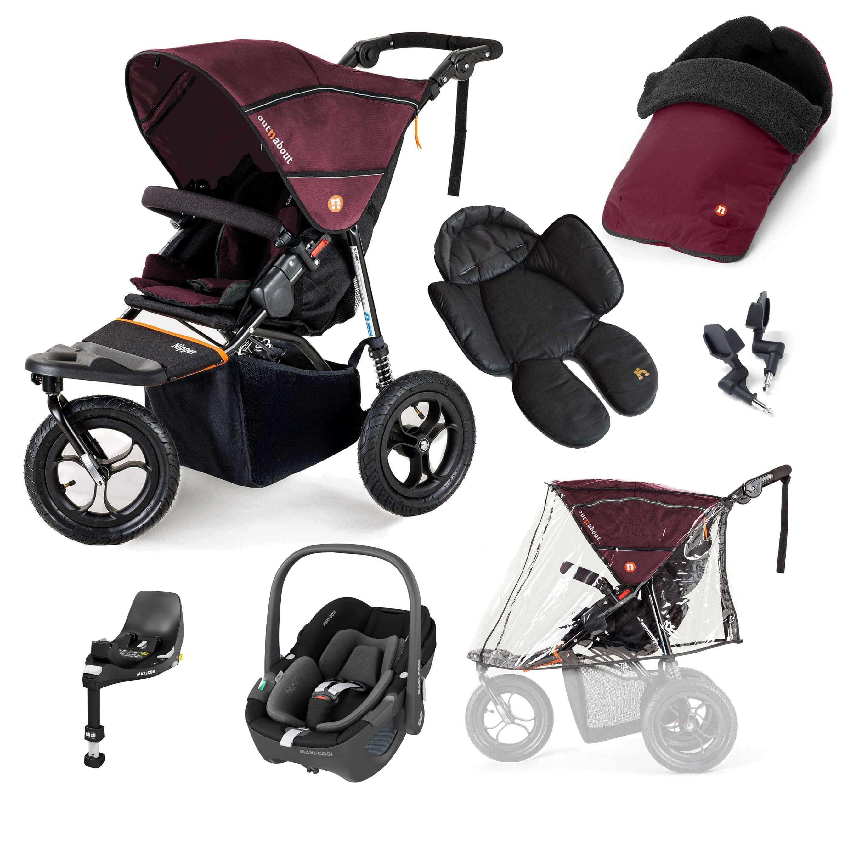 Out n About Nipper Single Maxi-Cosi Comfort Bundle in Brambleberry Red Travel Systems 15853-MC-P360-RED 5060167546143