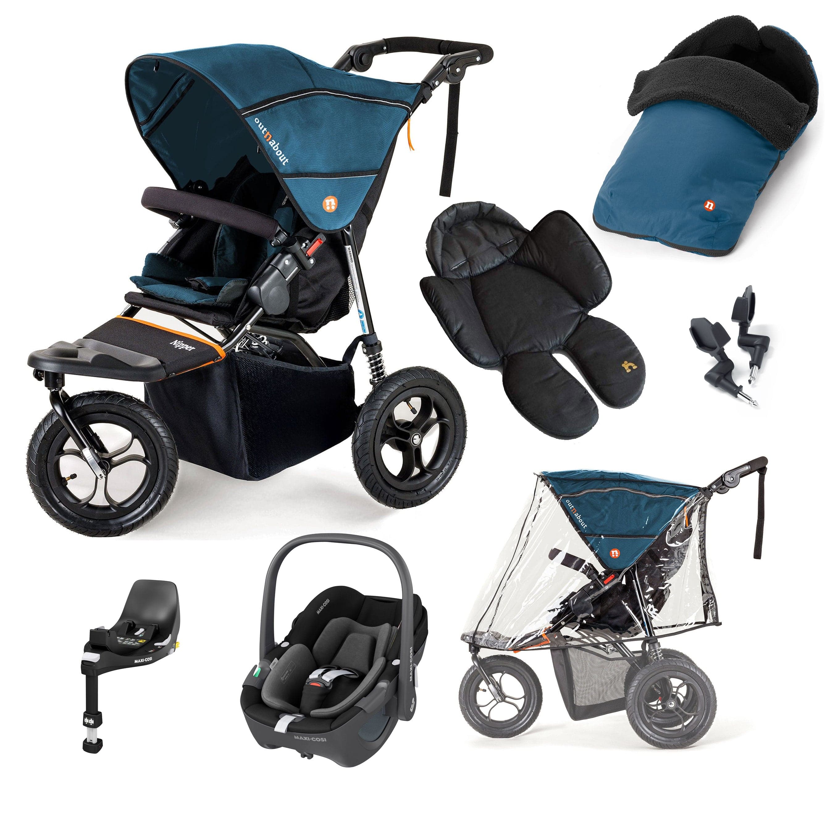 Out n About Nipper Single Maxi-Cosi Comfort Bundle in Highland Blue Travel Systems 15857-MC-P360-BLU 5060167546136