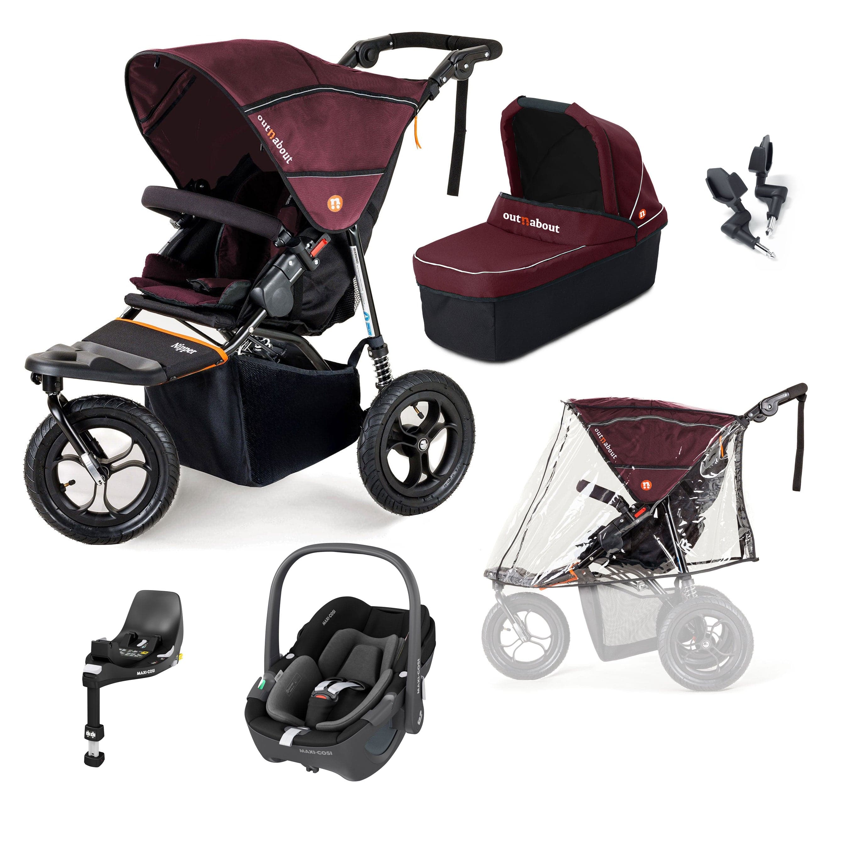 Out n About Nipper Single Maxi-Cosi Essential Bundle in Brambleberry Red Travel Systems 15823-MC-P360-RED 5060167546143