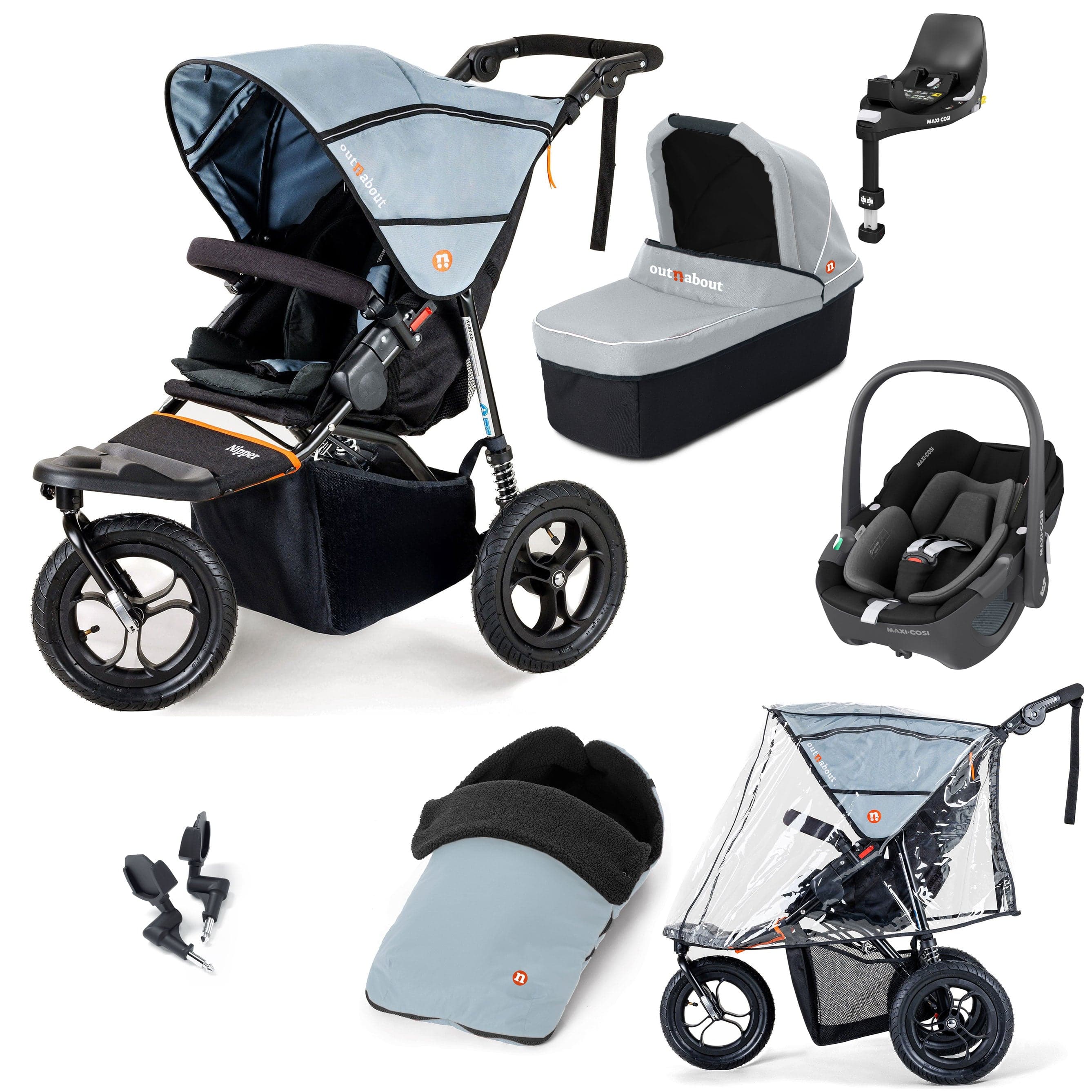 Out n About Nipper Single Maxi-Cosi Essential Bundle in Rock Salt Grey Travel Systems