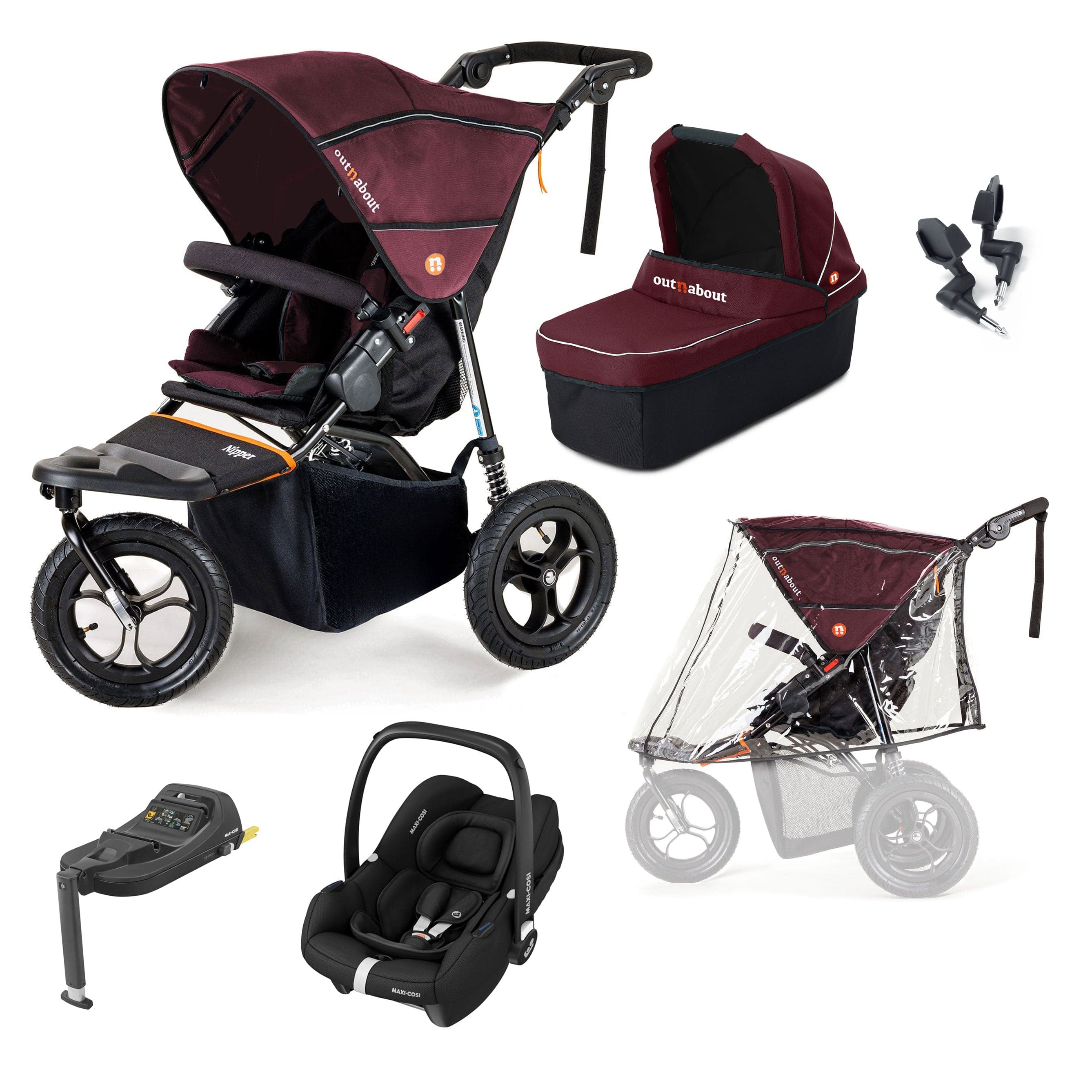 Out n About Nipper Single Maxi-Cosi Starter Bundle in Brambleberry Red Travel Systems 15798-MC-CAB-RED 5060167546143