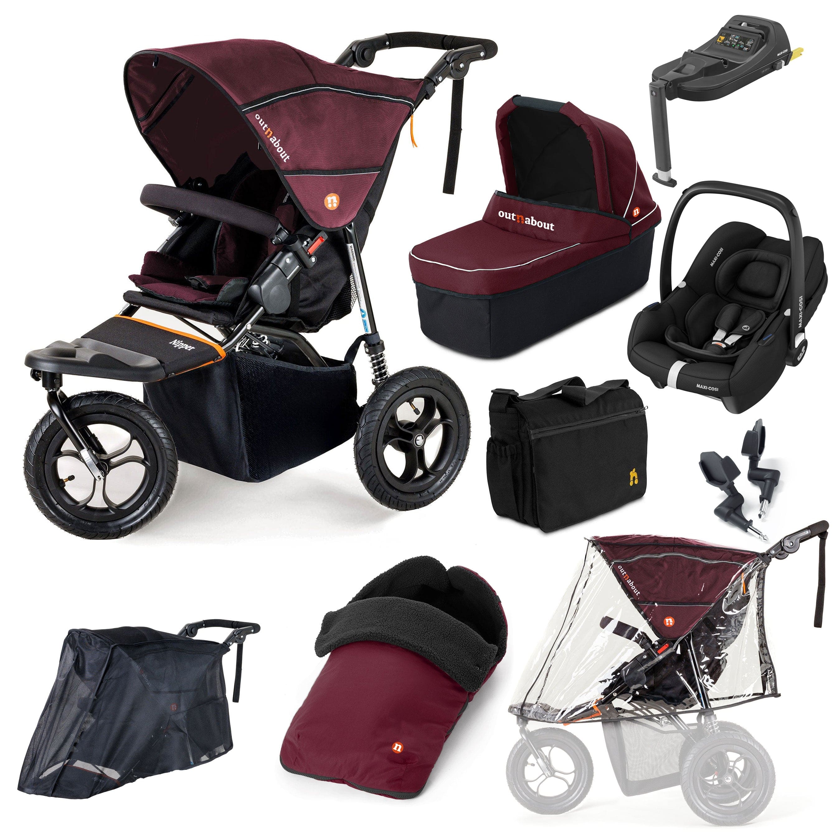 Out n About Nipper Single Maxi-Cosi Ultimate Bundle in Brambleberry Red Travel Systems 15841-MC-CAB-RED 5060167546143