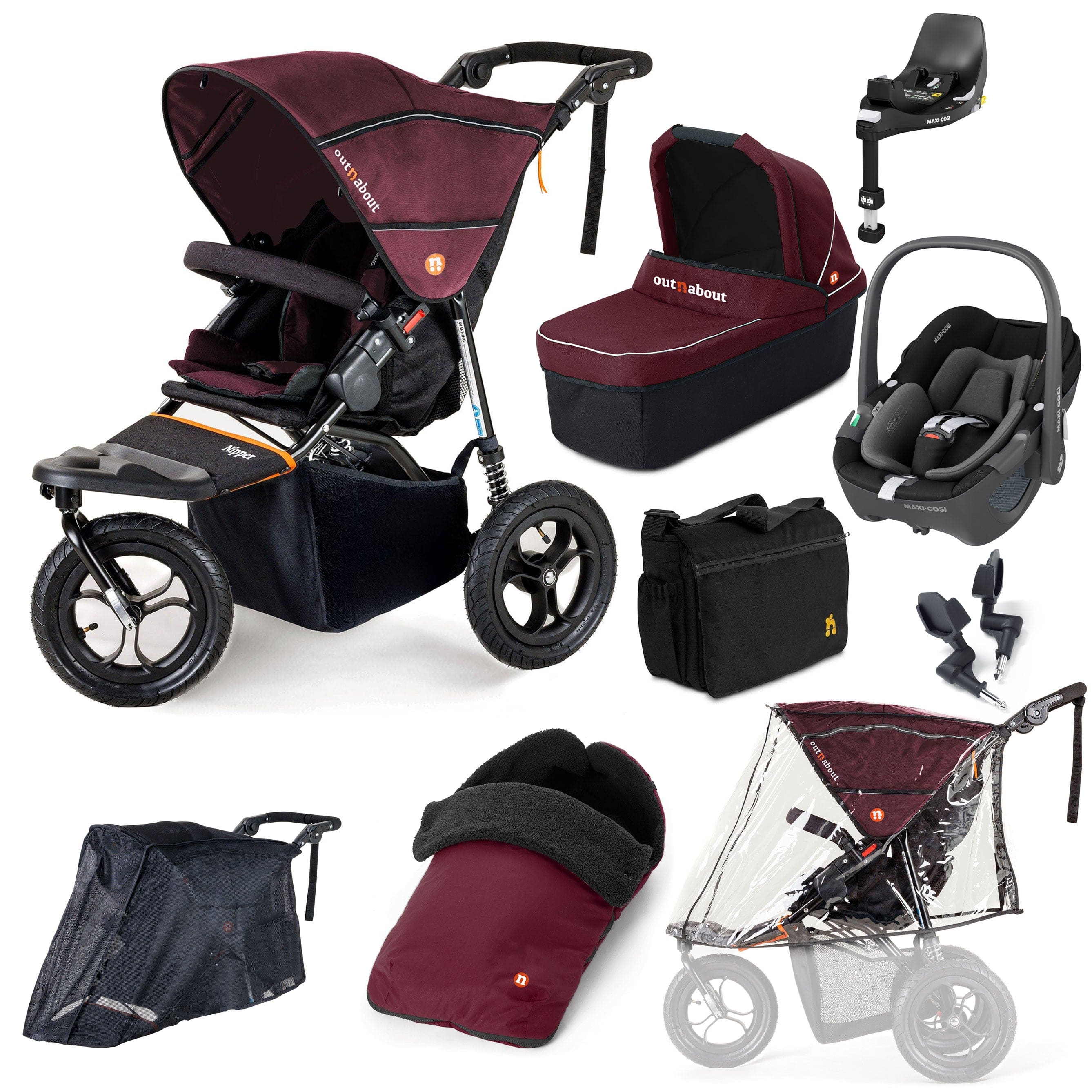 Out n About Nipper Single Maxi-Cosi Ultimate Bundle in Brambleberry Red Travel Systems 15842-MC-P360-RED 5060167546143