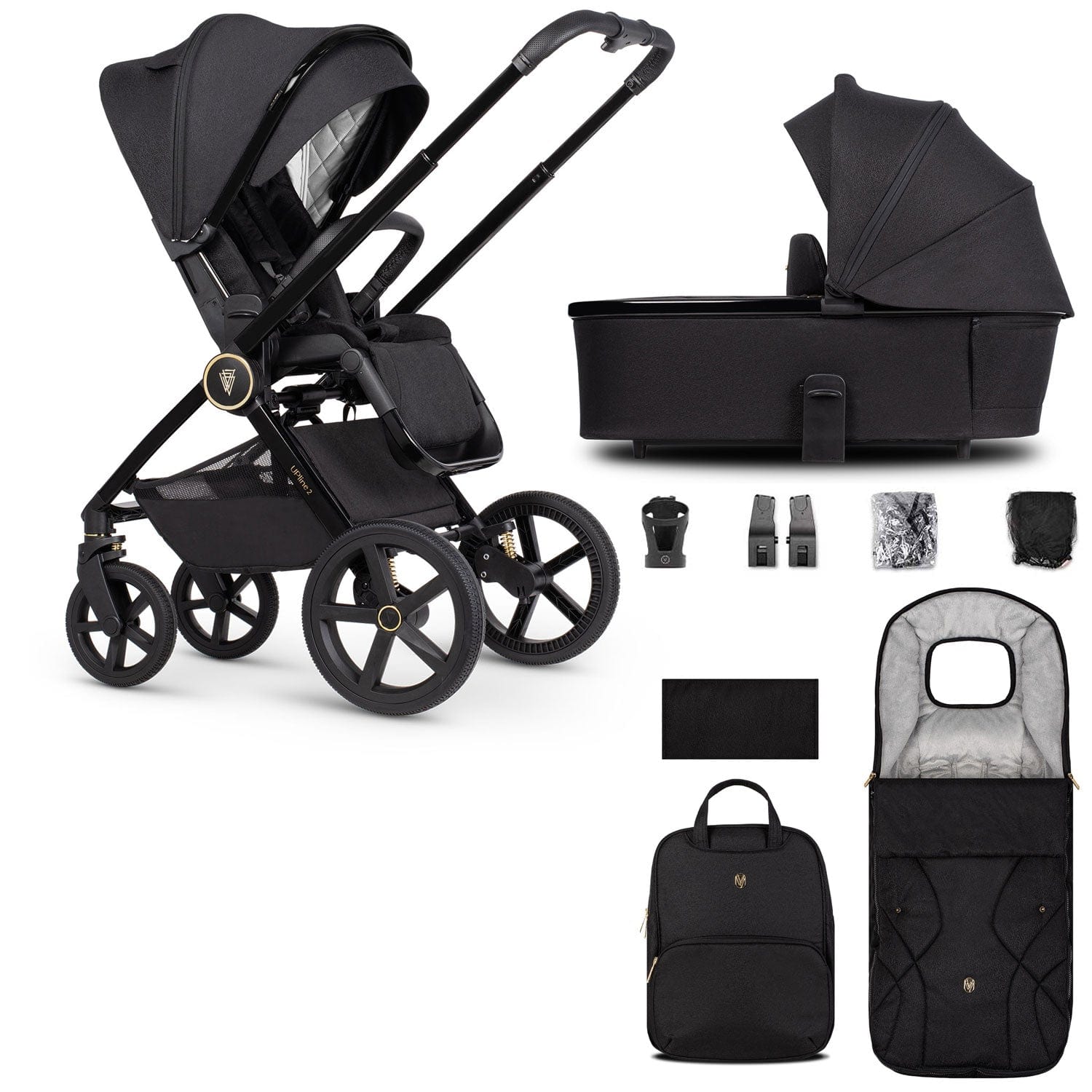 Venicci Tinum Upline 2 2in1 Bundle in All Black Baby Prams 2001110201 5905261334190