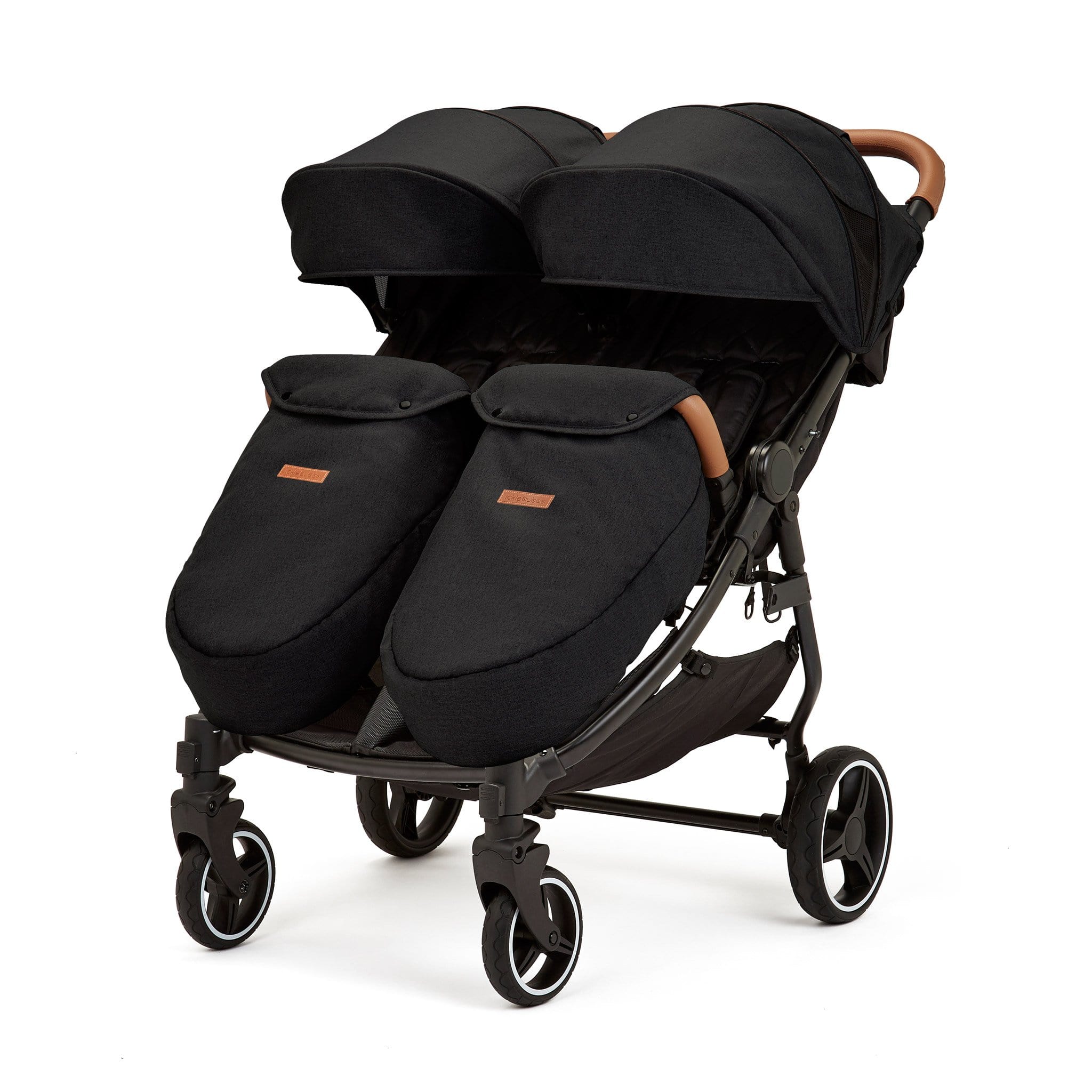 Ickle Bubba Venus Max Double Stroller in Black Black Tan